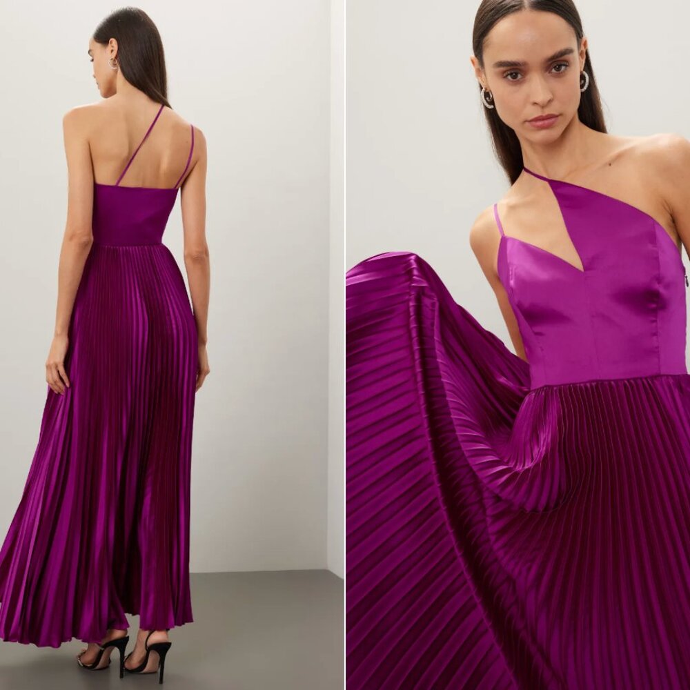 AMUR Fuchsia Pleated Evening Gown